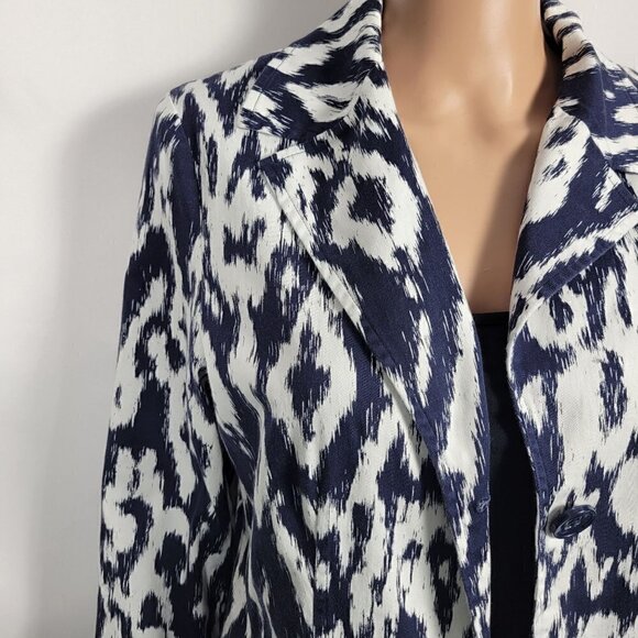 Chico's Women's Three Button Cotton Light Weight Navy/White Blazer Size 1 (8/10) - Picture 2 of 15